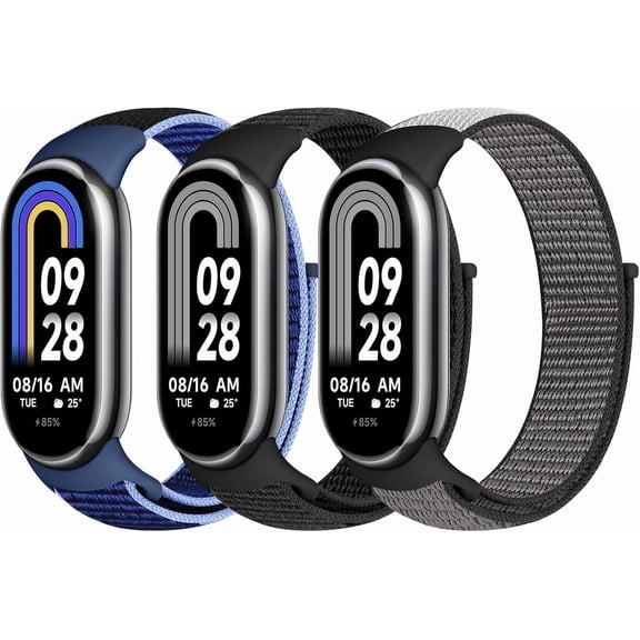 KOMI 3 Pack Nylon Sport Band Compatible with Xiaomi Mi Band 8 for Women Men, Soft Adjustable Breathable Braided Solo Loop Watch Strap Replacement Wristband for Xiaomi Mi Band 8, 3pcs