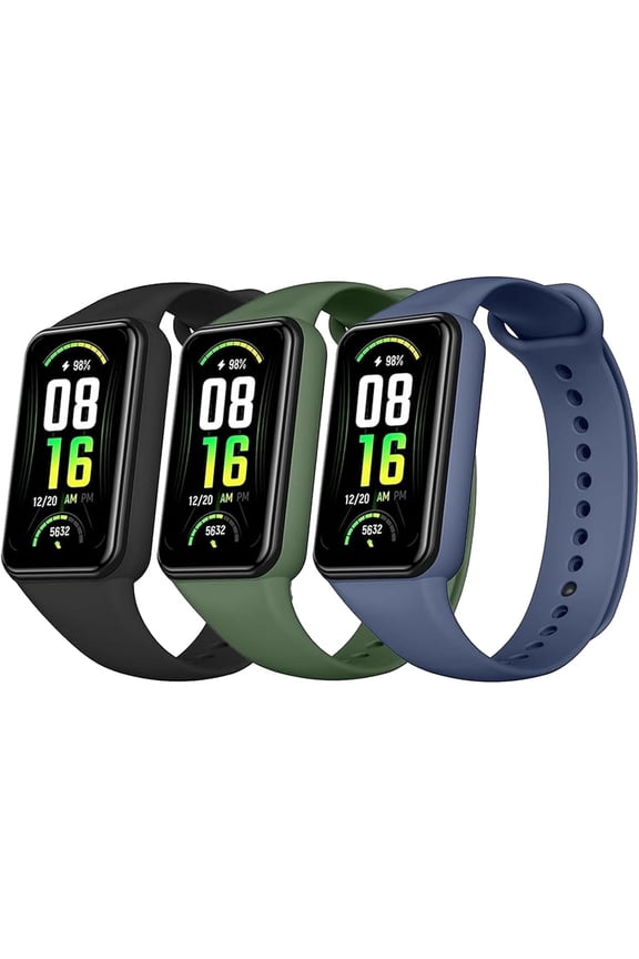 3 Pack Soft TPU Bands Compatible with Amazfit Band 7 Replacement Band, Adjustable Replacement Sport Loop Straps for Amazfit Band 7 Strap for Women Men Black/Blue/Green 