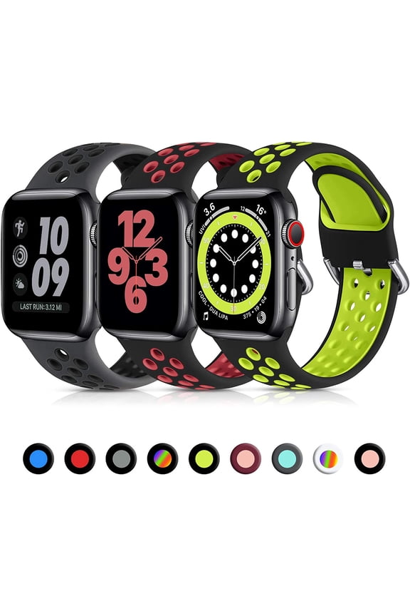 3 Pack Sport Bands Compatible with Apple Watch 44mm 45mm 42mm 49mm Women Men, Soft Silicone Strap Breathable Replacement Band for Apple Watch SE/Ultra iWatch Series 8 7 6 5 4 3 2 1