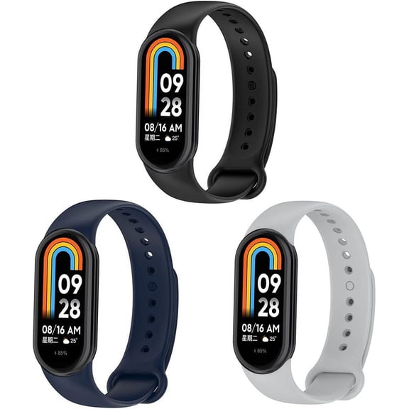 KOMI 3 Pack Watch Band Compatible with Xiaomi Mi Band 8,Soft Silicone Replacement band Sport Adjustable Wrist Strap for Women Men