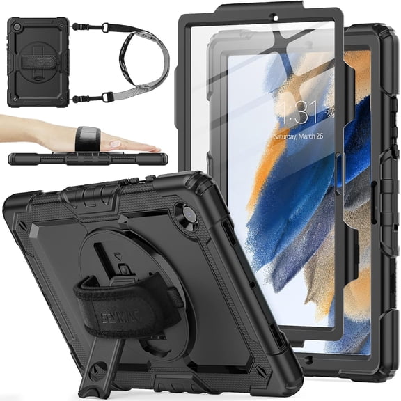 KOMI 360° Hand Strap Shockproof Case for Samsung Galaxy Tab A8 10.5 inch, Black