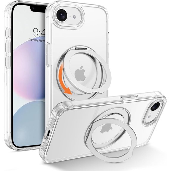 KOMI [360° Rotatable Stand Magnetic Ring for iPhone 16e Case[Compatible with MagSafe][ Ultra-Clear Back] Military Drop Protection, Secure Grip, TPU Bumper Slim Cover with Kickstand- Clear