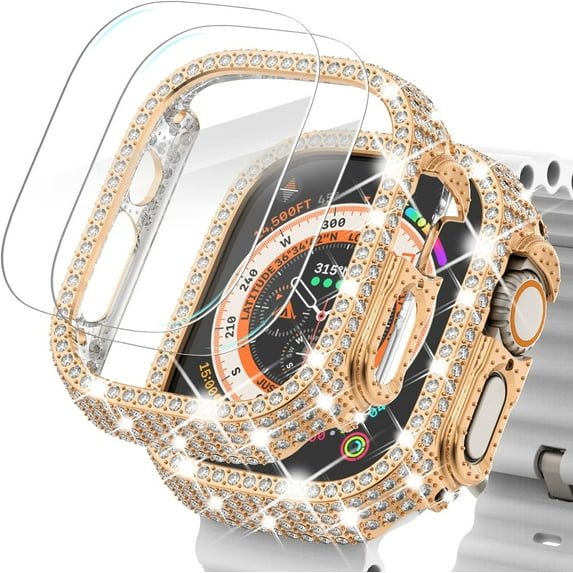 KOMI 49mm Case Compatible with Apple Watch Ultra Case with Screen Protector, Bling Diamond Overall Protective Case Compatible with Apple Watch Ultra 49mm, Rose Gold
