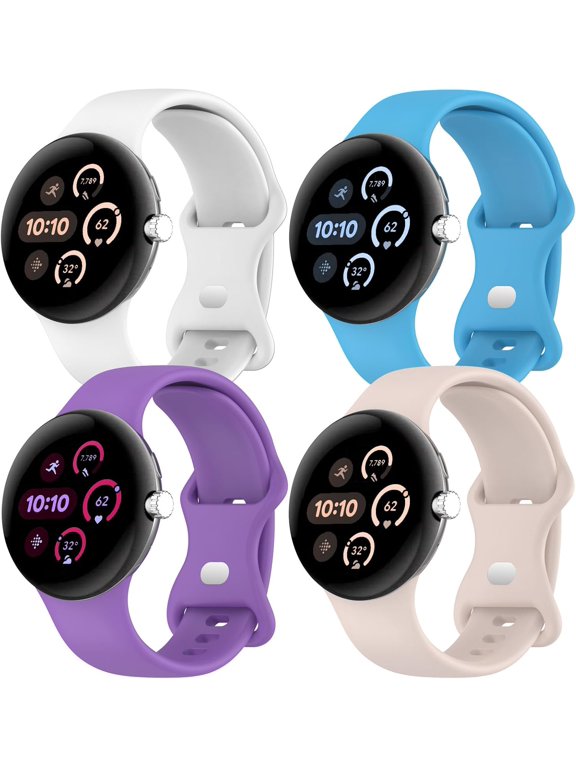 4Pcs Active Band for Google Pixel Watch 3 Bands 41mm/Pixel Watch 2 Band for Women/Men,Sport Waterproof Silicone Strap for Google Pixel Watch Band Replacement Wristband
