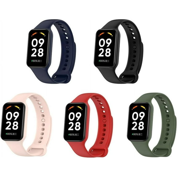 KOMI 5 Pack Silicone Watch Strap Compatible with Xiaomi Mi Band 8 Active/Redmi Band 2, Adjustable Bracelet for Women Men Sport Wristbands