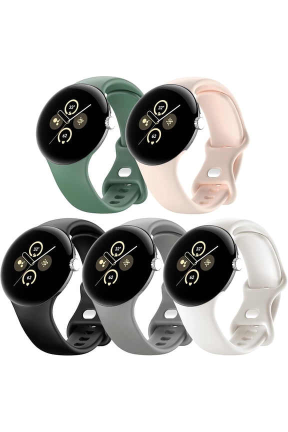 5 Pack Watch Bands Compatible with Google Pixel 2/Pixel 3 41mm/Pixel for Women Men,Soft Silicone Durable Sport Replacement Strap for Pixel Watch 2/3 41mm Smartwatch Accessories