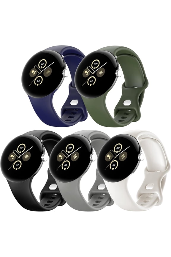 5 Pack Watch Bands Compatible with Google Pixel 2/Pixel 3 41mm/Pixel for Women Men,Soft Silicone Durable Sport Replacement Strap for Pixel Watch 2/3 41mm Smartwatch Accessories Small