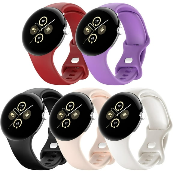 KOMI 5 Pack Watch Bands Compatible with Google Pixel 2/Pixel 3 41mm/Pixel for Women Men,Soft Silicone Durable Sport Replacement Strap for Pixel Watch 2/3 41mm Smartwatch Accessories
