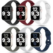 KOMI 6 Pack Thin Bands Compatible with Apple Watch Band 38mm 40mm 41mm 42mm 44mm 45mm 49mm Women Men, Sports Silicone Narrow Strap Slim Wristband for iWatch Ser