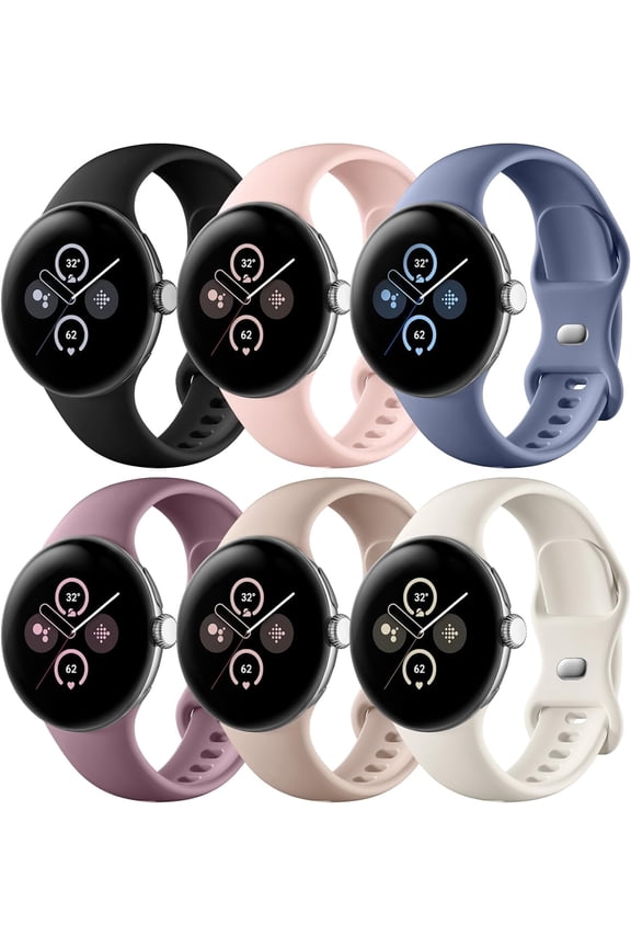 6 Pack Watch Bands Compatible with Google Pixel 2/Pixel 3 41mm/Pixel for Women Men,Soft Silicone Durable Sport Replacement Strap for Pixel Watch 2/3 41mm Smartwatch Accessories