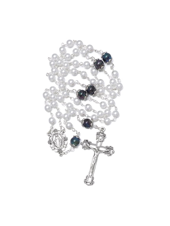 6mm White Pearl Rosary Beads Catholic for Women Virgin Mary Rosaries Necklace with Rosary Pouch Catholic Gifts