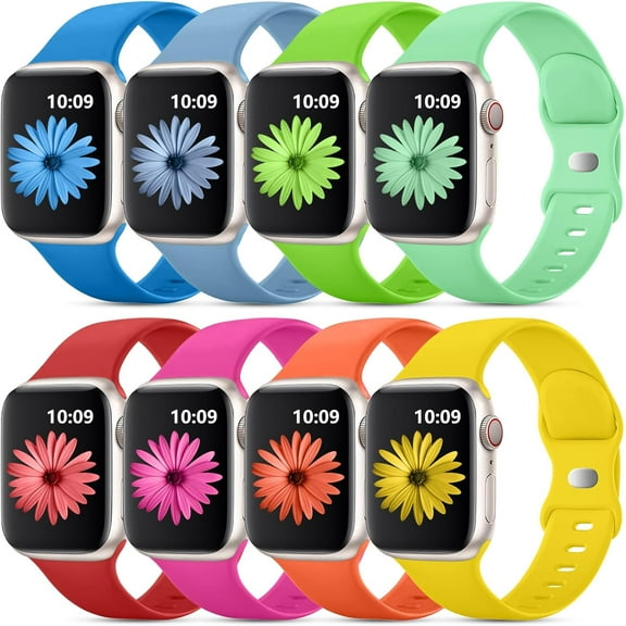 KOMI 8 Pack Sport Bands Compatible with Apple Watch Band 38mm 40mm 41mm 42mm 44mm 45mm 49mm Women Men,Soft Silicone Waterproof Strap for Apple Watch Ultra/Ultra 2 iWatch Series 9 8 7 6 5 4 3 2 1 SE