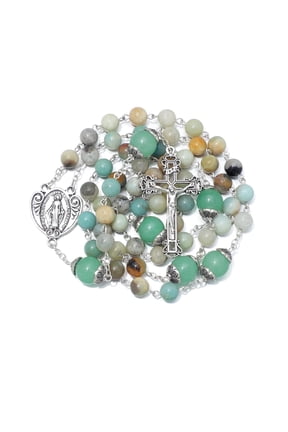 Amazonite Stone Beads Rosary Catholic for Women Gemstone Virgin Mary Rosary Beads Necklace