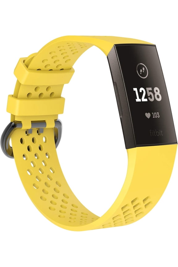 Band Compatible with Fitbit Charge 3 / Charge 4 Strap, Breathable Air Hole Silicone Replacement Sport Accessory Wristband for Fitbit Charge 3 Charge 4(S, Yellow)