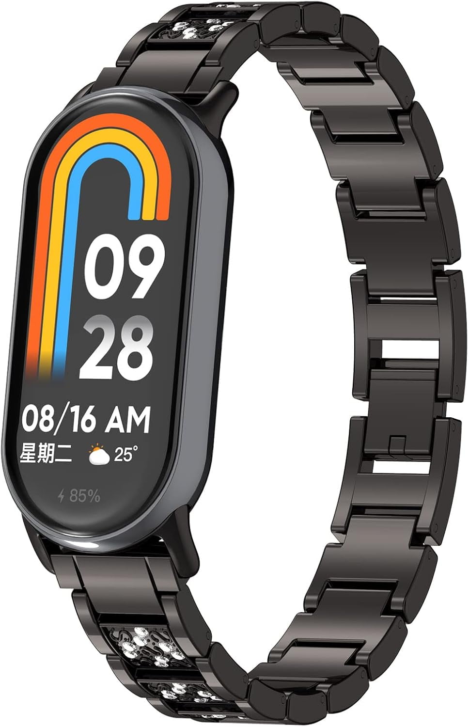 KOMI Band Compatible with Xiaomi Smart Band 9 for Men Women, Quick Metal Adjustable Stainless Steel Replacement Wristbands for Mi Band 9 Smartwatch Black
