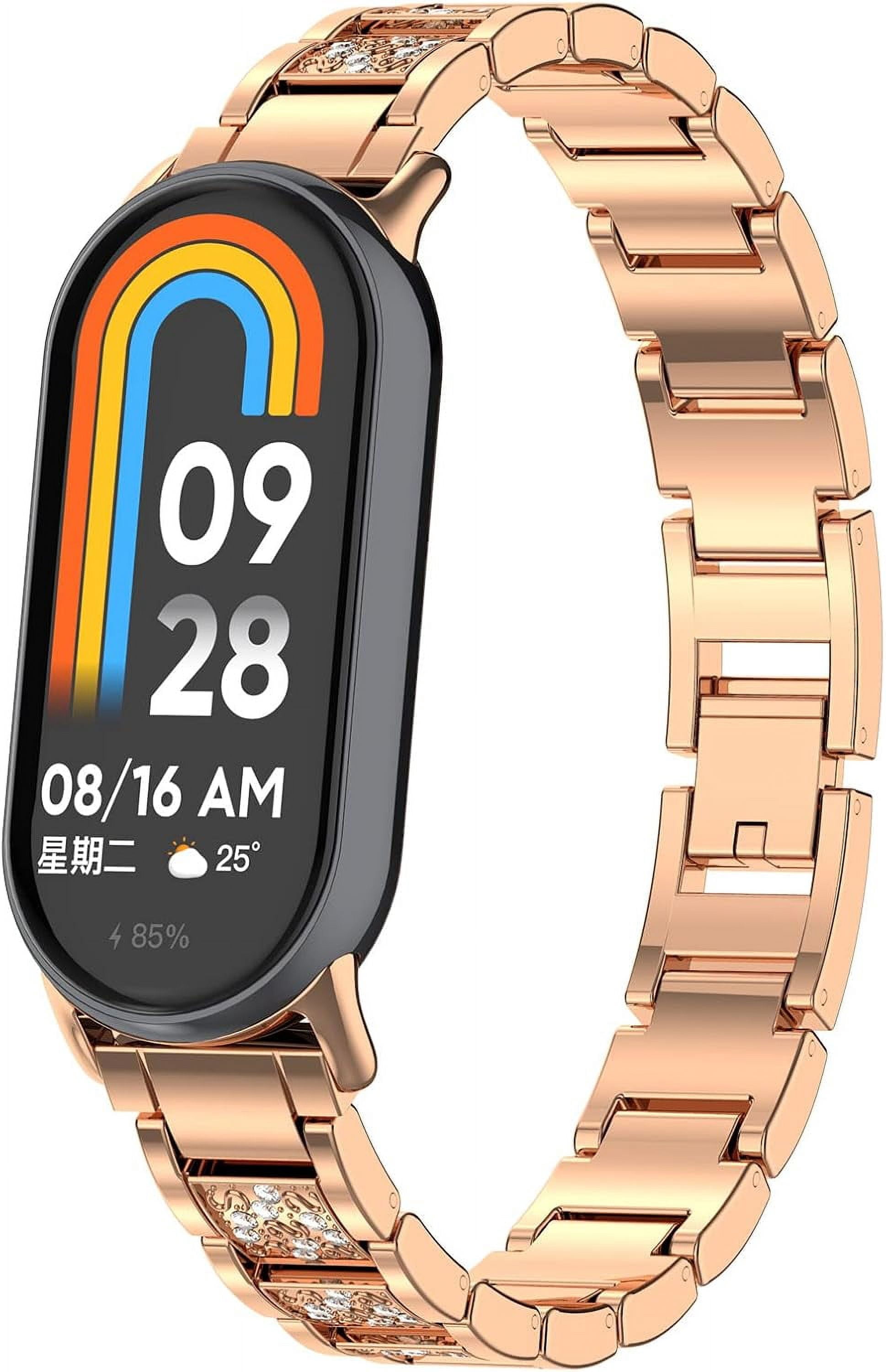KOMI Band Compatible with Xiaomi Smart Band 9 for Men Women, Quick Metal Adjustable Stainless Steel Replacement Wristbands for Mi Band 9 Smartwatch Rose Gold