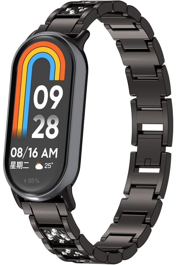 Band Compatible with Xiaomi Smart Band 9 for Men Women, Quick Metal Adjustable Stainless Steel Replacement Wristbands for Mi Band 9 Smartwatch Black