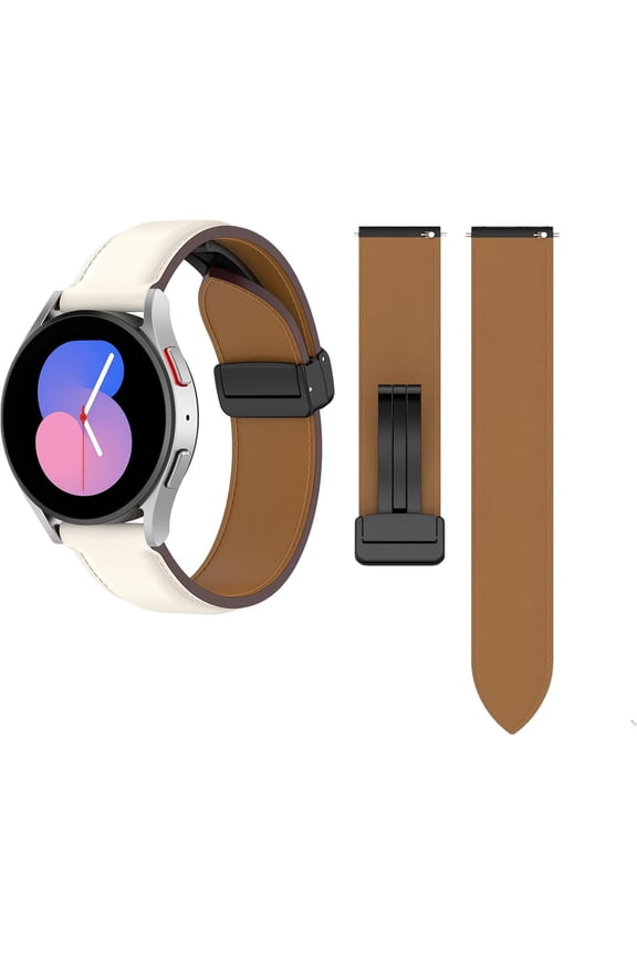 Band for Garmin Venu/Venu sq/Venu sq2/Venu 2 plus, 20mm Watch Strap with Folding Clasp Leather Replacement Wristband Compatible with Vivoactive 3/Approach S40/Forerunner 245 White