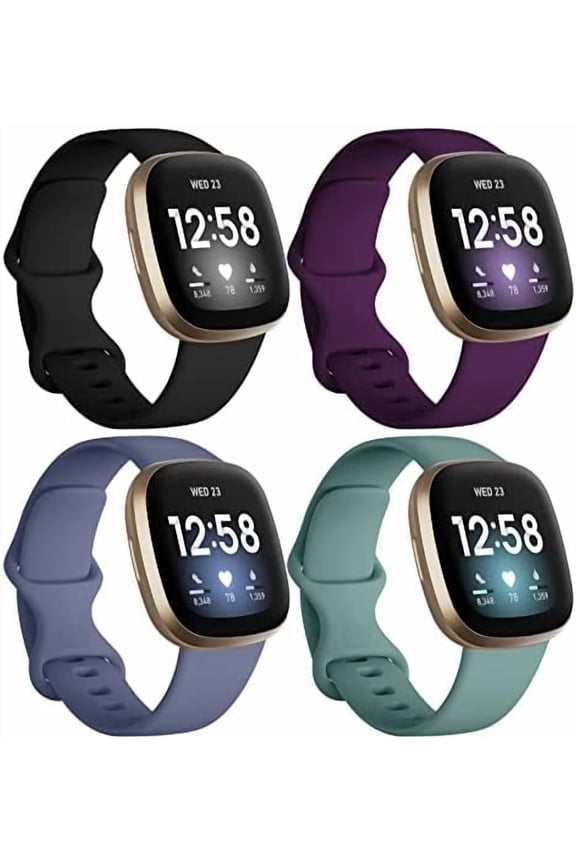 Bands Compatible for Fitbit Sense/Versa 3, (4-Pack) Replacement TPU Sport Wristbands Accessories Strap for Versa 3 Sense Band Women Men, Large, A Black/Modena/Bluegrey/Pinegreen