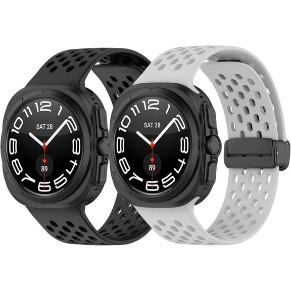 KOMI Bands Compatible for Samsung Galaxy Watch 7 Ultra for Men Women Soft Air Sport Silicone Breathable Strap Wristbands for Galaxy Watch Ultra 47mm Smartwatch Black&Gray