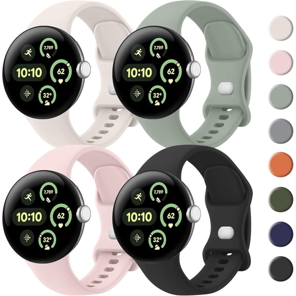 KOMI Bands for Google Pixel Watch 3 41mm Band/Google Pixel Watch 2/1 Band Women Men, 4 PACK Soft Silicone Waterproof Sport Straps Replacement Wristbands
