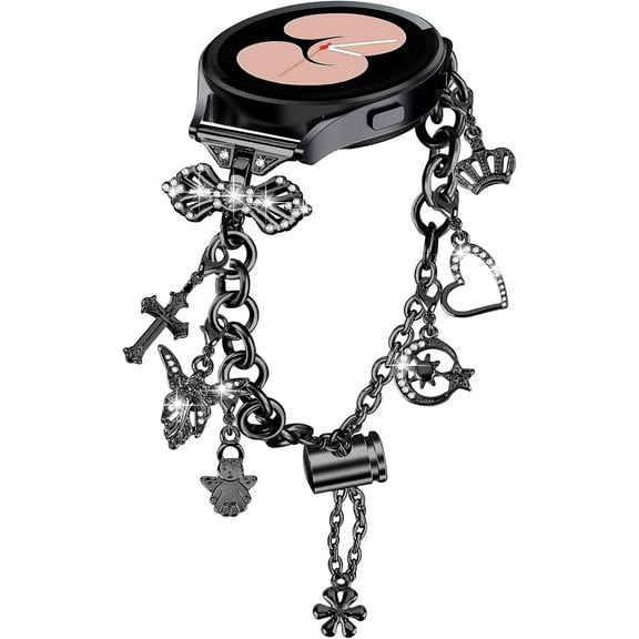 KOMI Bling Bands Compatible for Samsung Galaxy Watch 7/FE/6/5/4 40mm 44mm, 5 Pro, Watch 6/4 Classic 43mm 47mm 42mm 46mm, 20mm Metal Diamond Jewelry Strap, Charms Adjustable Bracelet for Women Black