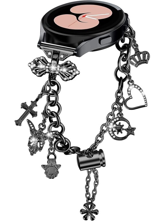 Bling Bands Compatible for Samsung Galaxy Watch 7/FE/6/5/4 40mm 44mm, 5 Pro, Watch 6/4 Classic 43mm 47mm 42mm 46mm, 20mm Metal Diamond Jewelry Strap, Charms Adjustable Bracelet for Women Black