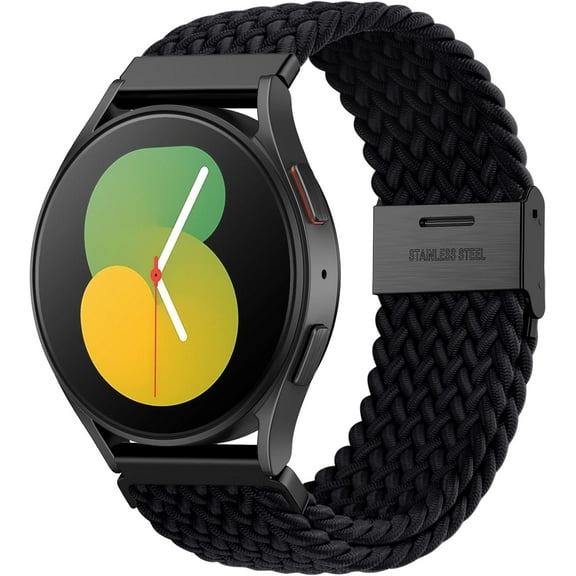 KOMI Braided Solo Loop Compatible with Samsung Galaxy Watch 6 5 4 Band 40mm 44mm/Galaxy Watch 6 Band/Watch 5 Pro 45mm/Watch 4 6 Classic 42mm 46mm 43mm 47mm/Active 2, 20mm Nylon Sport Band Black