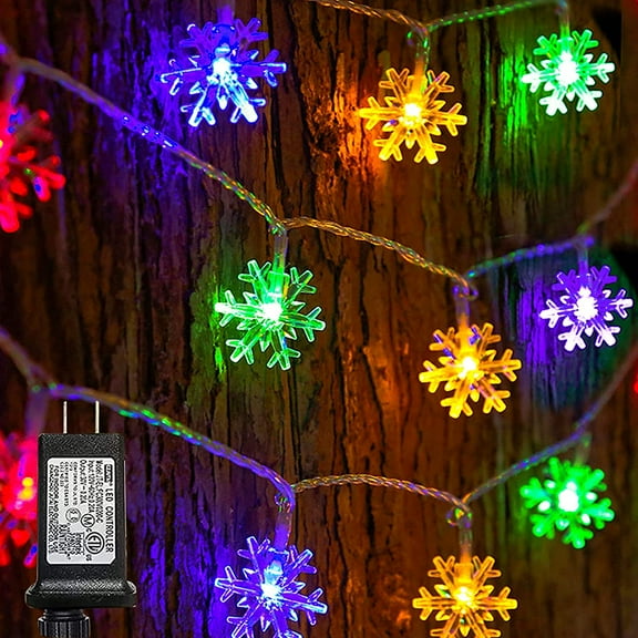 KOMI Bright Christmas Snowflakes String Lights, 100 LED 49FT Waterproof Christmas Lights Plug in with 8 Modes for Indoor Outdoor Holiday Wedding Party Xmas Tree Garden Decorations (Multi-Colored)