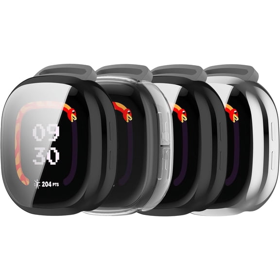 KOMI Case Compatible for Fitbit Ace LTE Screen Protector, All-Around Protective Cover Soft TPU Plated Bumper Frame for Google Fitbit Ace LTE Kids Smartwatch (Black&Clear&Black&Silver)