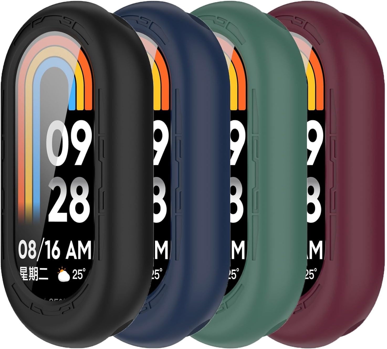 KOMI Case Compatible with Xiaomi Band 9 Case, Anti-Scratch Soft Silicone Bumper Coverage Protective Case Shell for for Xiaomi Mi Band 9 NFC Accessories (Black+Blue+Green+Red)