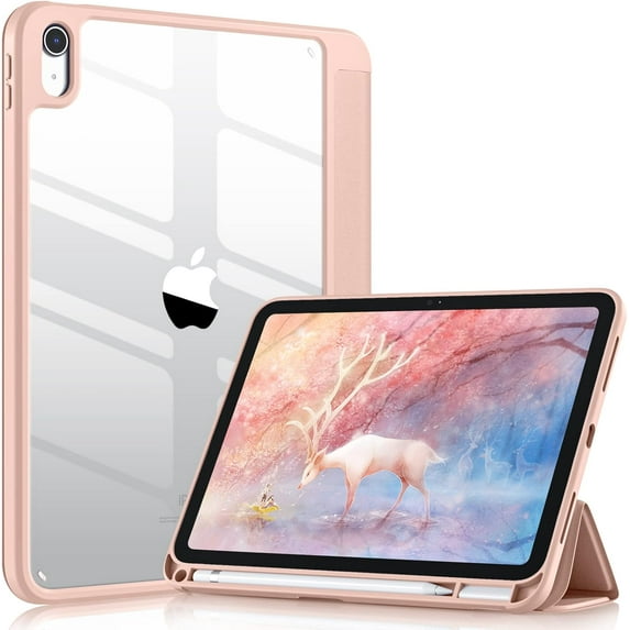 KOMI Case Compatible with iPad 10th Generation 2022 10.9 Inch with Pencil Holder, Slim Protective Cover with Clear Back Shell for iPad 10th Gen A2696 A2757 A2777, Auto Wake/Sleep, Rose Pink