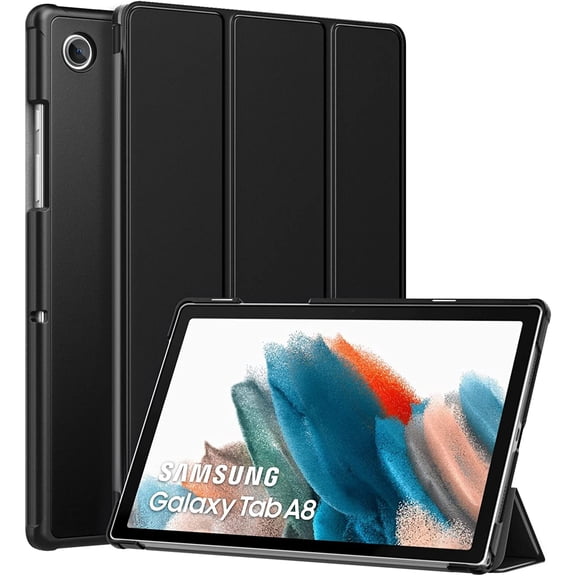 KOMI Case Fits Samsung Galaxy Tab A8 10.5 Inch 2022 (SM-X200/SM-X205/SM-X207), Lightweight Slim Shell Shockproof Back Stand Cover with Auto Wake/Sleep, Black