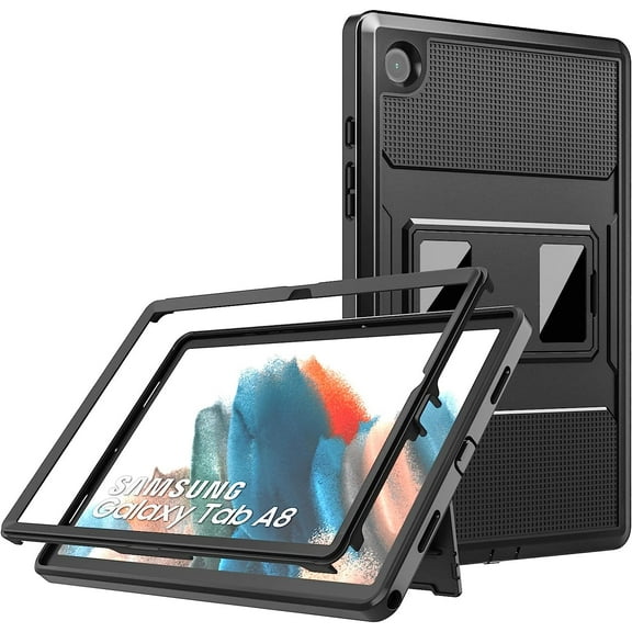 KOMI Case Fits Samsung Galaxy Tab A8 10.5 Inch 2022 (SM-X200/SM-X205/SM-X207), Shockproof Full Body Rugged Stand Back Cover Built-in Screen Protector Fit Galaxy Tab A8 10.5" 2022 Tablet, Black