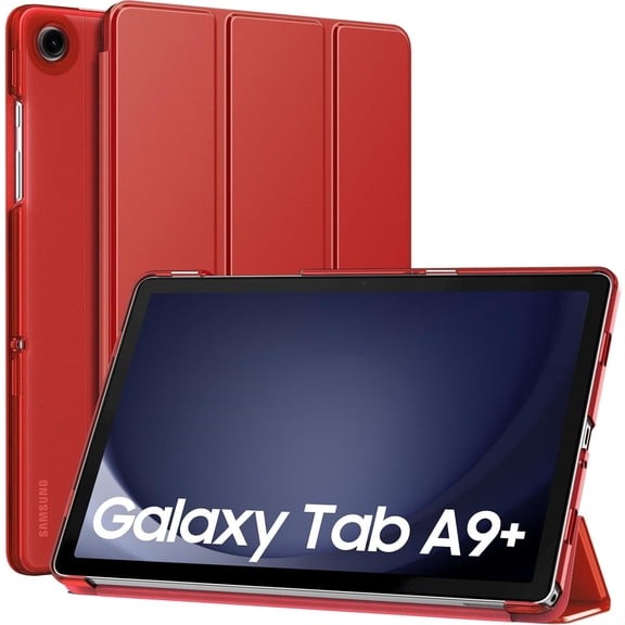 KOMI Case for Galaxy Tab A9+/A9 Plus 11 inch 2023, Slim Stand Protective Smart Cover with Hard PC Translucent Back Shell for Tab A9 Plus Tablet (SM-X210/X216/X218), Auto Wake/Sleep, Red