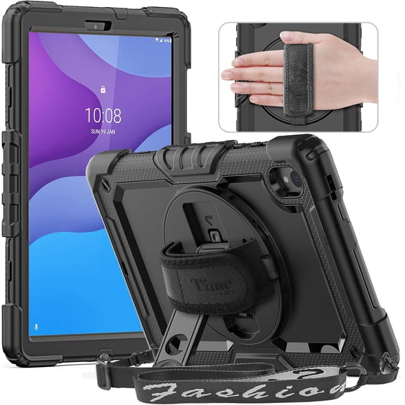 KOMI Case for Lenovo Tab M10 HD 10.1 inch 2nd Gen, Case for LenovoTB-X306F 2020 Release: with Strong Protection, Screen Protector, Hand Strap, Shoulder Strap, Rotating Stand, Stylus Holder - Black