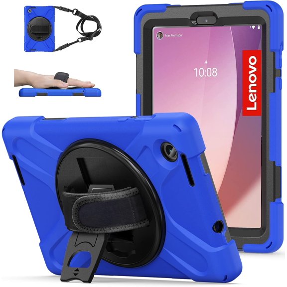 KOMI Case for Lenovo Tab M8 4th Gen 2024/2023 Model TB301XU/TB-300FU for Kids | Full Body Protection Case with [360 Rotating Stand] & Hand Strap Function Cover for Lenovo M8 Tablet Blue