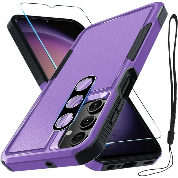 KOMI Case for Samsung Galaxy A16 5G, Full Body Heavy Duty Rugged Shockproof Protective Phone Cover with Lanyard Strap, Tempered Glass Screen Protector and Camera Lens Cover, Lavender