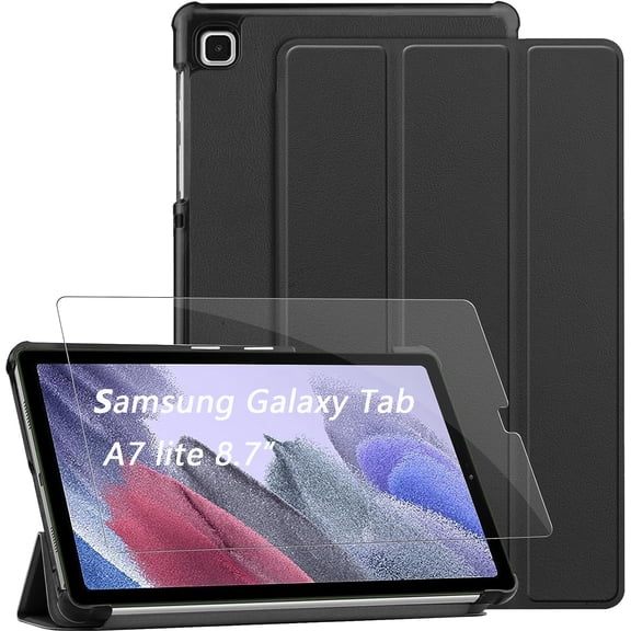 KOMI Case for Samsung Galaxy Tab A7 Lite 8.7" (SM-T220/T225/T227) with Tempered Glass Screen Protector, Tri-Fold Stand, Multi-Angle Viewing, Smart Cover Auto Wake/Sleep