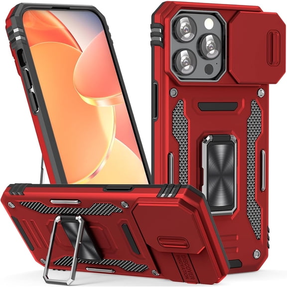 KOMI Case for 16 Pro Max Case 16 Pro Max Phone Case with Kickstand Ring, with Camera Cover, fit Magnet Car Mount, for iPhone 16 Pro Max Red