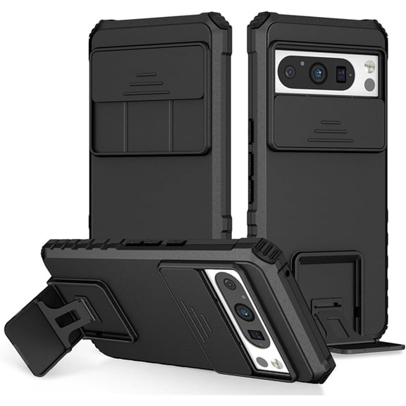 KOMI-Case for Pixel 8 Pro/Pixel 8, Slide Camera Cover Protective Phone Case with Adjustable Holder Stand Shockproof Cover Google Pixel 8 Black