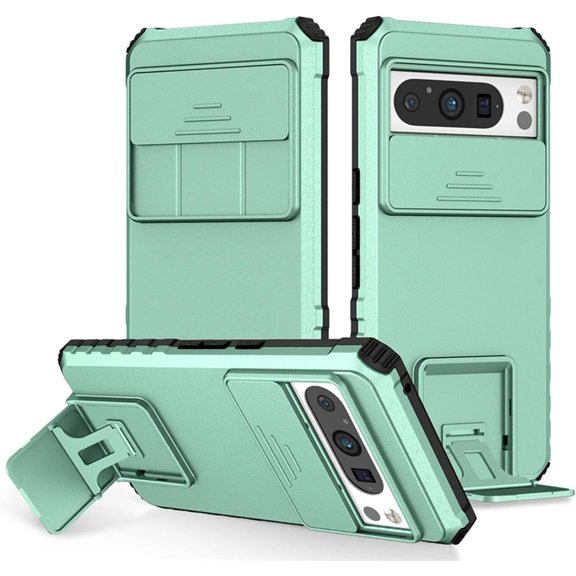 KOMI Case for Pixel 8 Pro/Pixel 8, Slide Camera Cover Protective Phone Case with Adjustable Holder Stand Shockproof Cover Google Pixel 8 Pro Green