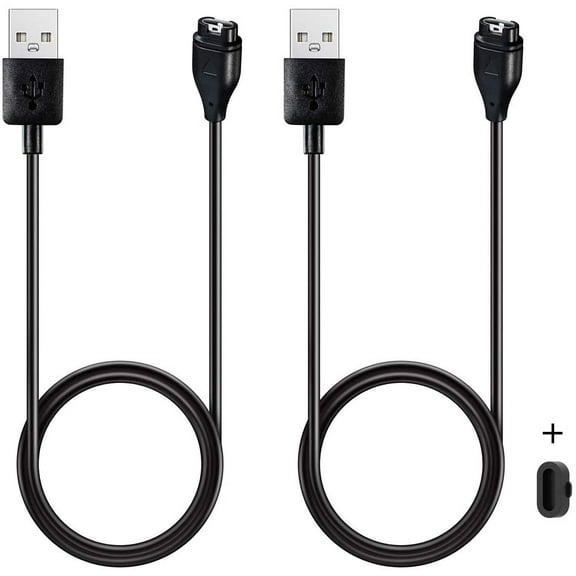 KOMI Charger for Garmin Instinct, Instinct 2, Instinct 2S, Instinct 2X, Replacement Charging Cable Cord Plus a Black Silicone Charger Port Protector Anti Dust Plug (2 Pack)