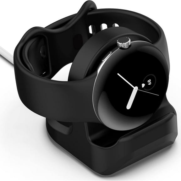 KOMI Charger Stand Compatible with Google Pixel Watch Charger, Non-Slip Silicone Charger Base Holder with Cable Management Slot Charging Station for Google Pixel Watch 2022 (Black)