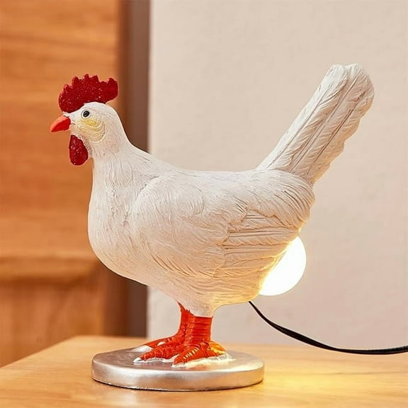 KOMI Chicken Egg Lamp Funny Chicken lamp with Egg in Butt Lifelike LED Chicken Night Lights with USB Resin Warm Table Light Decor Birthday Christmas Gifts for Kids Friends