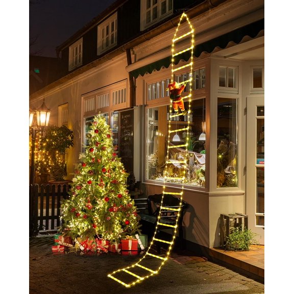 KOMI Christmas Decorations LED Ladder Lights, 10ft Outdoor Climbing Santa Claus, 8 Modes Xmas LED Lights