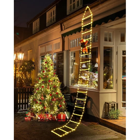KOMI Christmas Decorations LED Ladder Lights, 10ft Outdoor Climbing Santa Claus, 8 Modes Xmas LED Lights