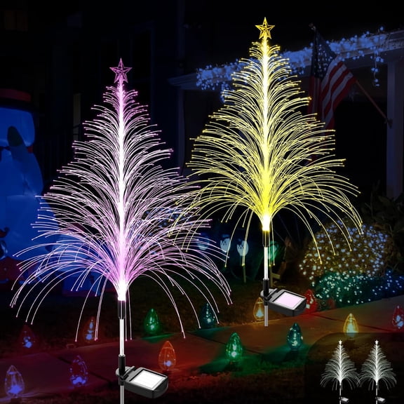 KOMI Christmas Solar Garden Light 2 Packs with Multi-Colored Change, Auto ON/Off Garden Solar Light, Solar Light for Garden, Porch, Christmas and Festival Decoration (Height: 35.8 Inch)