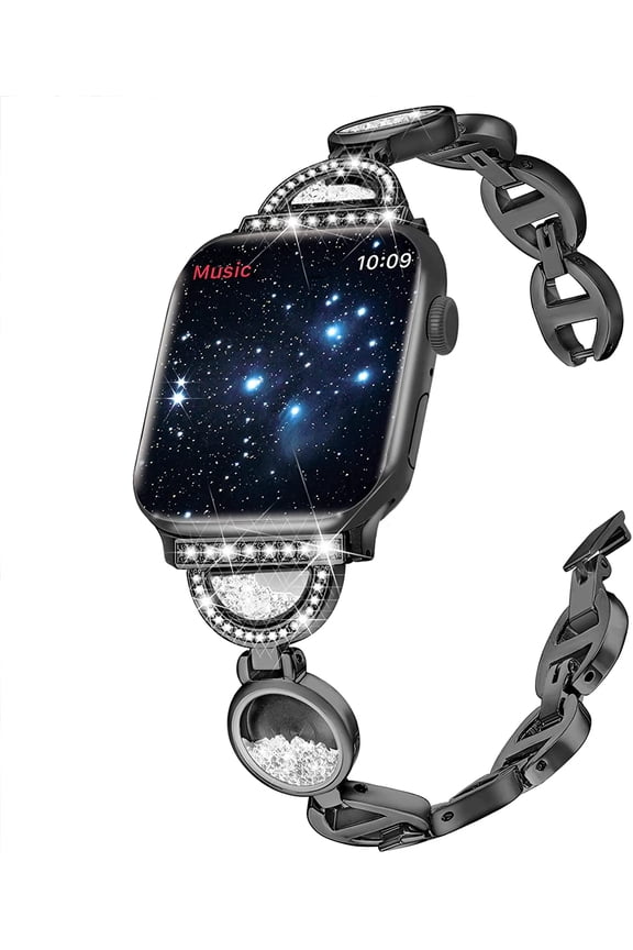 Compatible With Apple Watch Band 42mm 44mm 45mm 49mm Women Sparkling Flowing Diamond Sand, Twinkle like Stars, Elegant and Vivid for Apple Watch Ultra Series 8 Series 7 SE 6 5 4 3 2 1 Black