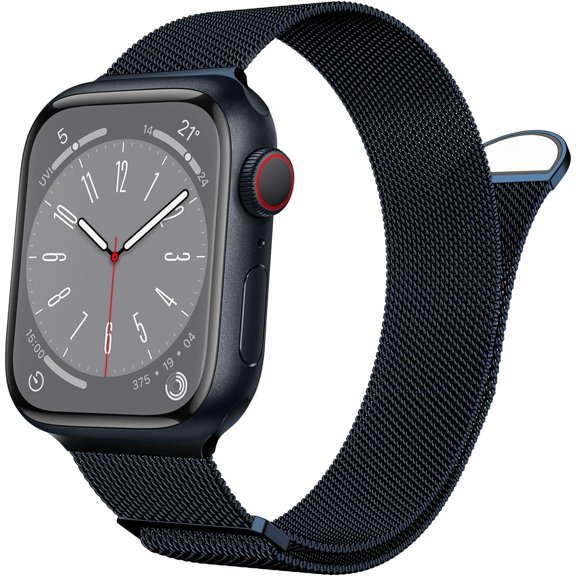 KOMI Compatible with Apple Watch Band Series 9, Ultra 2, SE, Ultra 8 7 6 5 4 3 2 1 38mm 40mm 41mm 42mm 44mm 45mm 49mm Women and Men, Stainless Steel Mesh Loop Magnetic Clasp Replacement for Apple